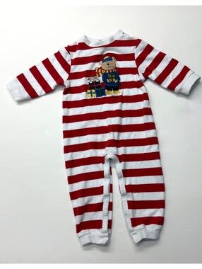 Vintage 90s Y2K All Mine Baby Sleeper Red Striped Christmas Bear 18 Months